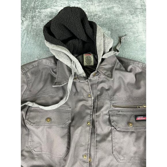 Dickies Sherpa Lined Hooded Work Jacket Gray Size Large L 42-44 Excellent - Picture 9 of 12